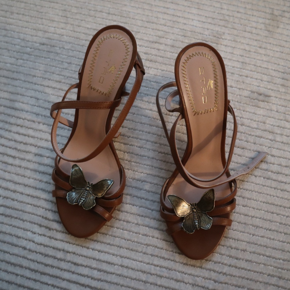 ETRO Leather Sandals With Butterfly In Beige